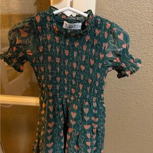 Ivy City Co Ellie Heart Mini Dress Green Pink Smocked Ruffle 2T